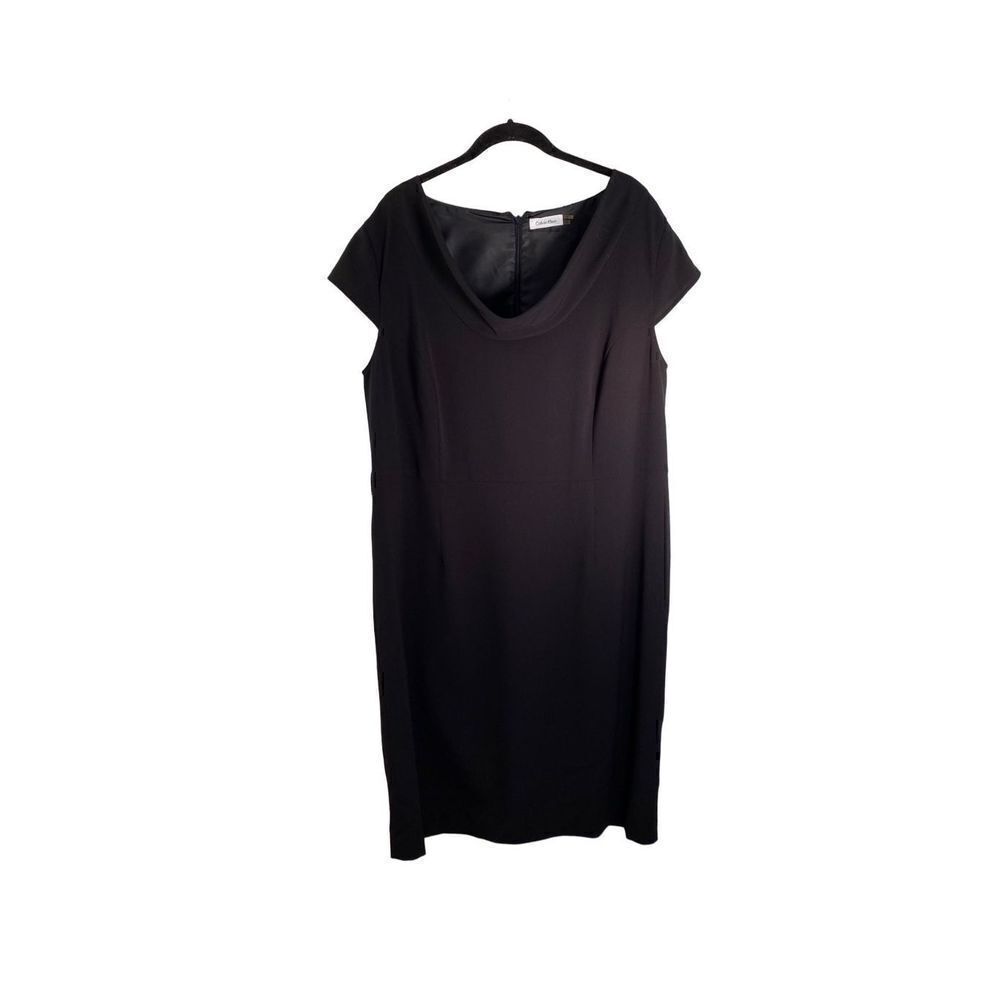 Calvin Klein plus size black front drape knee length dress size 16 W ￼